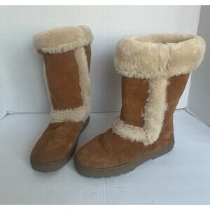 Style & Co Witty Mid Calf Cream Faux Fur Trim Chestnut Brown Winter Boots Sz 8